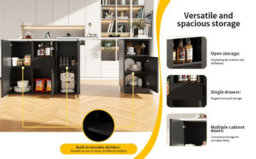 Abrihome Modern  Swivel Bar Table - Black Marble Top, Open Storage, 198.5X30X75Cm - thumbnail 8