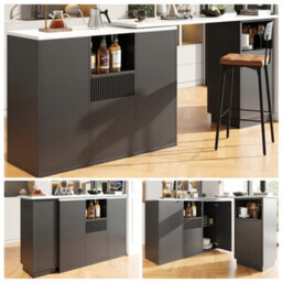 Abrihome Modern  Swivel Bar Table - Black Marble Top, Open Storage, 198.5X30X75Cm - thumbnail 6