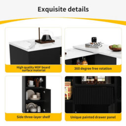 Abrihome Modern  Swivel Bar Table - Black Marble Top, Open Storage, 198.5X30X75Cm - thumbnail 7