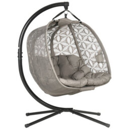 Outsunny Double Hanging Swing Chair W/ Stand & Cup Holders, Brown - thumbnail 2