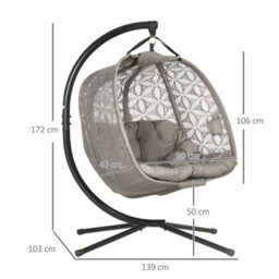 Outsunny Double Hanging Swing Chair W/ Stand & Cup Holders, Brown - thumbnail 3