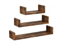 Set Of 3 U-Shaped Wooden Wall Mounted Floating Display Shelves Decorative & Creative Office Living Room Bedroom Load 5Kg Walnut - thumbnail 1