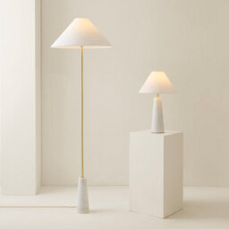 Valuelights Margot White Marble Base Floor Lamp With A Linen Tapered Lampshade - thumbnail 8