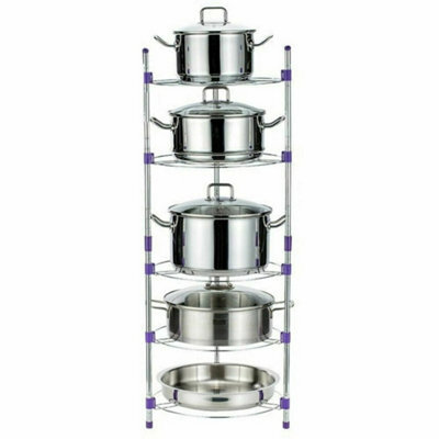 5 Tier Kitchen Pan Stand Saucepan Pot Rack Chrome Storage Organiser Shelf Holder - image 1