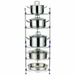 5 Tier Kitchen Pan Stand Saucepan Pot Rack Chrome Storage Organiser Shelf Holder - thumbnail 1