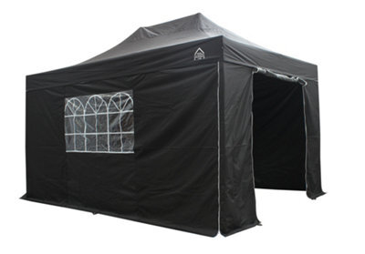 All Seasons Gazebos 3X4.5 Full Waterproof Pop Up Gazebo With 4 Heavyweight Side Panels And Accessories Black