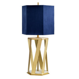 Elegant Blue Table Lamp With Gold Lining And Brushed Brass Finish - thumbnail 2