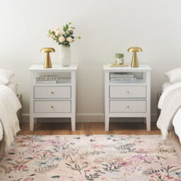 Wyld And Coco Luxenest Bedside Tables Set 2 Drawers White Mdf With Gold Handles - Compact Wall-Mounted Pair - thumbnail 2