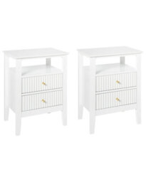 Wyld And Coco Luxenest Bedside Tables Set 2 Drawers White Mdf With Gold Handles - Compact Wall-Mounted Pair - thumbnail 3