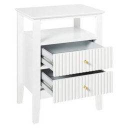 Wyld And Coco Luxenest Bedside Tables Set 2 Drawers White Mdf With Gold Handles - Compact Wall-Mounted Pair - thumbnail 5