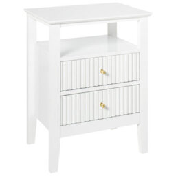 Wyld And Coco Luxenest Bedside Tables Set 2 Drawers White Mdf With Gold Handles - Compact Wall-Mounted Pair - thumbnail 4