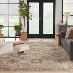 Ivory Multi Traditional Rug, 5mm Thick Anti-Shed Bordered Rug, Geometric Abstract Persian Rug For Bedroom-282Cm X 383Cm - thumbnail 3