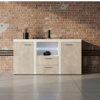 Rumba Modern Sideboard 157 Cm With 2 Drawers Stylish And Durable Storage For Living Or Dining Rooms Light Concrete - image 1