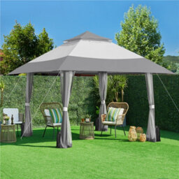 Yaheetech Light Grey/dark Grey Pop-Up Gazebo Tent With Adjustable Height And Sandbags