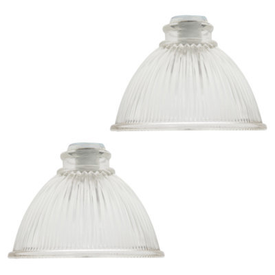 Happy Homewares Pair Of American Diner Clear Glass Shades With Ribbed Lines For E14 And E27 - image 1