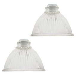 Happy Homewares Pair Of American Diner Clear Glass Shades With Ribbed Lines For E14 And E27 - thumbnail 1