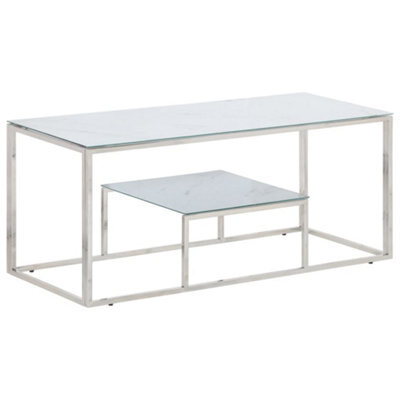 Berkfield Coffee Table Silver Stainless Steel And Tempered Glass - image 1