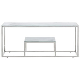 Berkfield Coffee Table Silver Stainless Steel And Tempered Glass - thumbnail 2