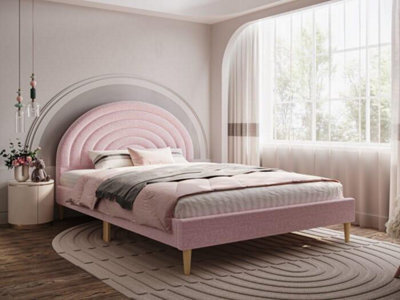 Stratus Interiors Arc Half Moon Teddy Boucle Bed In Grey And Pink Double - Pink - image 1