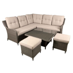 Dellonda Chester Garden Rattan Corner Sofa Lounger, Table & Stool Set, Brown - thumbnail 1