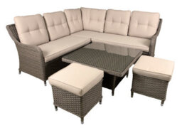 Dellonda Chester Garden Rattan Corner Sofa Lounger, Table & Stool Set, Brown - thumbnail 6