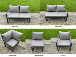 Fimous 6 Pieces Aluminium Garden Furniture Sets With Adjustable Rising Lifting Dining Table 7 Seater Corner Sofa Set - thumbnail 3