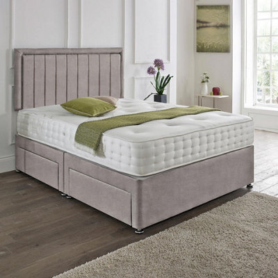 Dining Tables Cairo Matching Headboard Divan Set, 2 Drawer On Same Side With Sprung 1500 Comfort Mattress - Chenille Grey - King - image 1