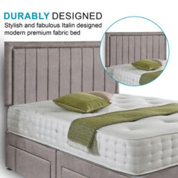 Dining Tables Cairo Matching Headboard Divan Set, 2 Drawer On Same Side With Sprung 1500 Comfort Mattress - Chenille Grey - King - thumbnail 3