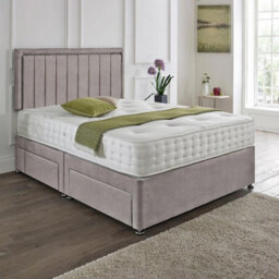 Dining Tables Cairo Matching Headboard Divan Set, 2 Drawer On Same Side With Sprung 1500 Comfort Mattress - Chenille Grey - King - thumbnail 1