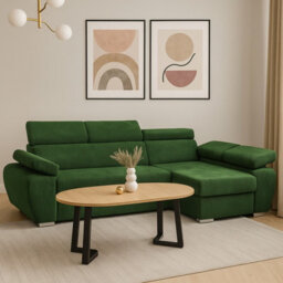 Boston Mini Premium Right Hand Corner Sofa Bed Green Corduroy Upholstery With Storage And Bonell Spring Support