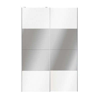 GoodHome Atomia Contemporary Panelled Mirrored White High Gloss 2 Door Sliding Wardrobe Door Kit (H)2250mm (W)1500mm - image 1