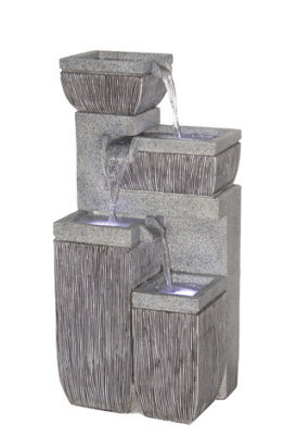 Outdoor Living UK 4 Bowl Textured Granite Contemporary Water Feature With Cover