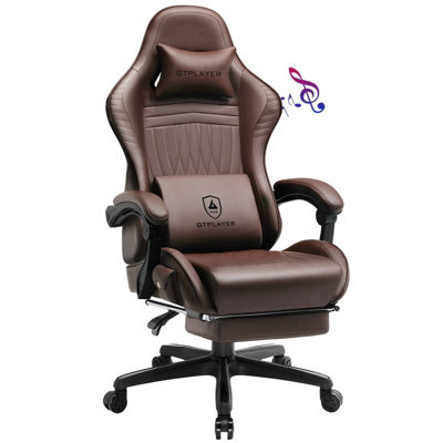Gtplayer Gaming Chair With Speakers, Ergonomic Computer Chairs With Footrest And Bluetooth Linkage, Light Brown - image 1