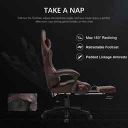 Gtplayer Gaming Chair With Speakers, Ergonomic Computer Chairs With Footrest And Bluetooth Linkage, Light Brown - thumbnail 4