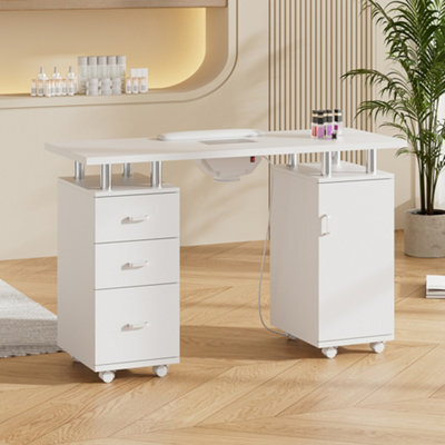 Thehotsale White Professional Mobile Manicure Table Nail Desk With Dust Collector, 120 W X 45 D X 76.5 H (Cm) - image 1