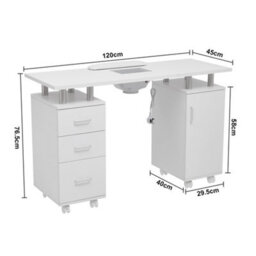 Thehotsale White Professional Mobile Manicure Table Nail Desk With Dust Collector, 120 W X 45 D X 76.5 H (Cm) - thumbnail 7