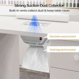 Thehotsale White Professional Mobile Manicure Table Nail Desk With Dust Collector, 120 W X 45 D X 76.5 H (Cm) - thumbnail 4