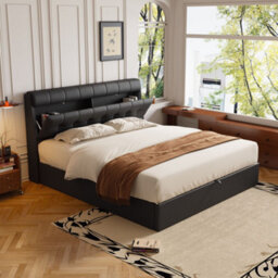 Matteo King Size Black Faux Leather Ottoman Bed Frame With Headboard Storage - 150X200Cm - thumbnail 5