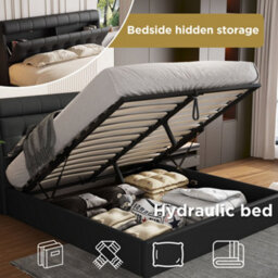 Matteo King Size Black Faux Leather Ottoman Bed Frame With Headboard Storage - 150X200Cm - thumbnail 8