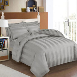 Ameha Stripe Duvet Set With Pillowcase Silver Super King Size 260X220Cm Reversible, Breathable & Soft Microfiber Cover - thumbnail 2