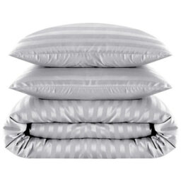Ameha Stripe Duvet Set With Pillowcase Silver Super King Size 260X220Cm Reversible, Breathable & Soft Microfiber Cover - thumbnail 5