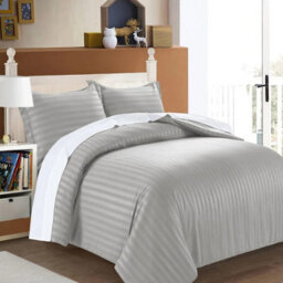 Ameha Stripe Duvet Set With Pillowcase Silver Super King Size 260X220Cm Reversible, Breathable & Soft Microfiber Cover - thumbnail 7