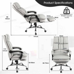 Office Desk Chair Ergonomic Padded Reclining Chair W/ Footrest - thumbnail 2