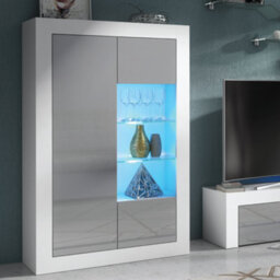 Modern Sideboard Display Cabinet Cupboard Tv Stand Living Room High Gloss Doors - White & Grey