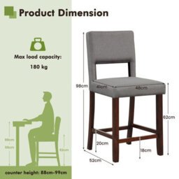Costway Set Of 2 Bar Stools Linen Counter Height Chair Upholstered Kitchen Island Stool - thumbnail 3