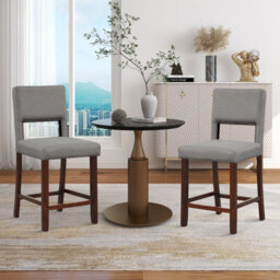 Costway Set Of 2 Bar Stools Linen Counter Height Chair Upholstered Kitchen Island Stool - thumbnail 2