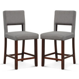 Costway Set Of 2 Bar Stools Linen Counter Height Chair Upholstered Kitchen Island Stool - thumbnail 1