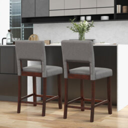 Costway Set Of 2 Bar Stools Linen Counter Height Chair Upholstered Kitchen Island Stool - thumbnail 4