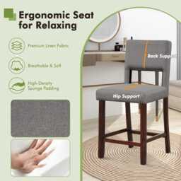 Costway Set Of 2 Bar Stools Linen Counter Height Chair Upholstered Kitchen Island Stool - thumbnail 5