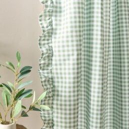 Ohs Gingham Frill Voile Net Curtain Pair Window Panels Slot Top Set - Sage - thumbnail 4
